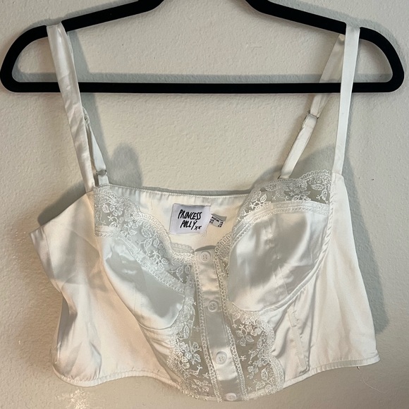 Princess Polly Tops - Princess Polly Ivory Lace Satin Bustier Crop Top